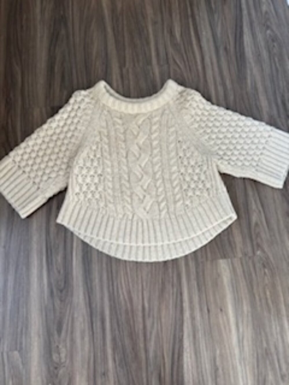 Cream/Tan Cable Knit Cropped Sweater / Chunky Knit Cozy Pullover